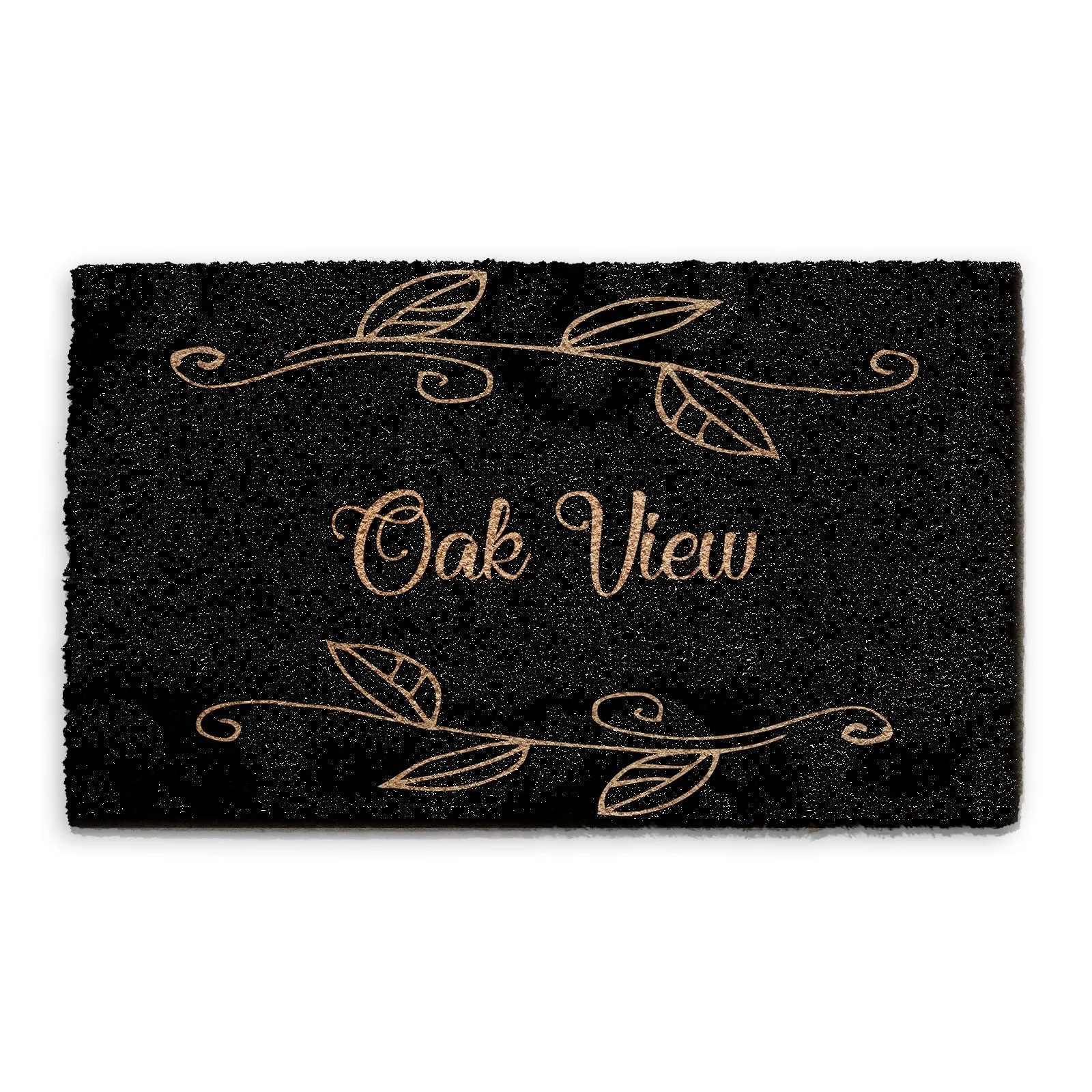 Personalised Doormat - Black Floral Leaf Family Name