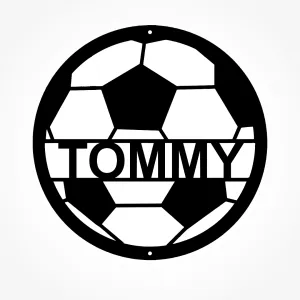 Personalized Round Soccer Metal Wall Art - Custom Name Sports Decor