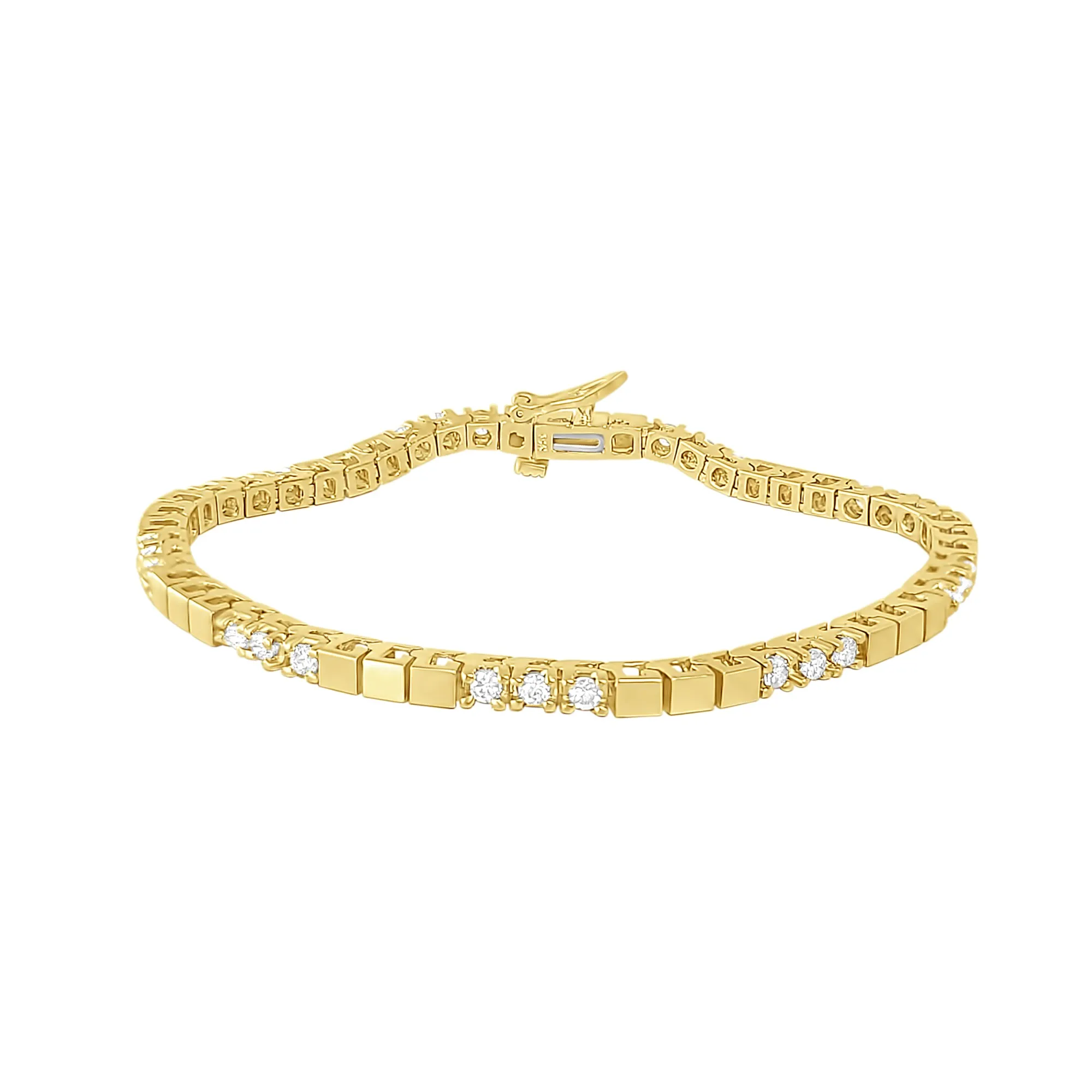 Polished Square Diamond Tennis Bracelet 14k Yellow Gold