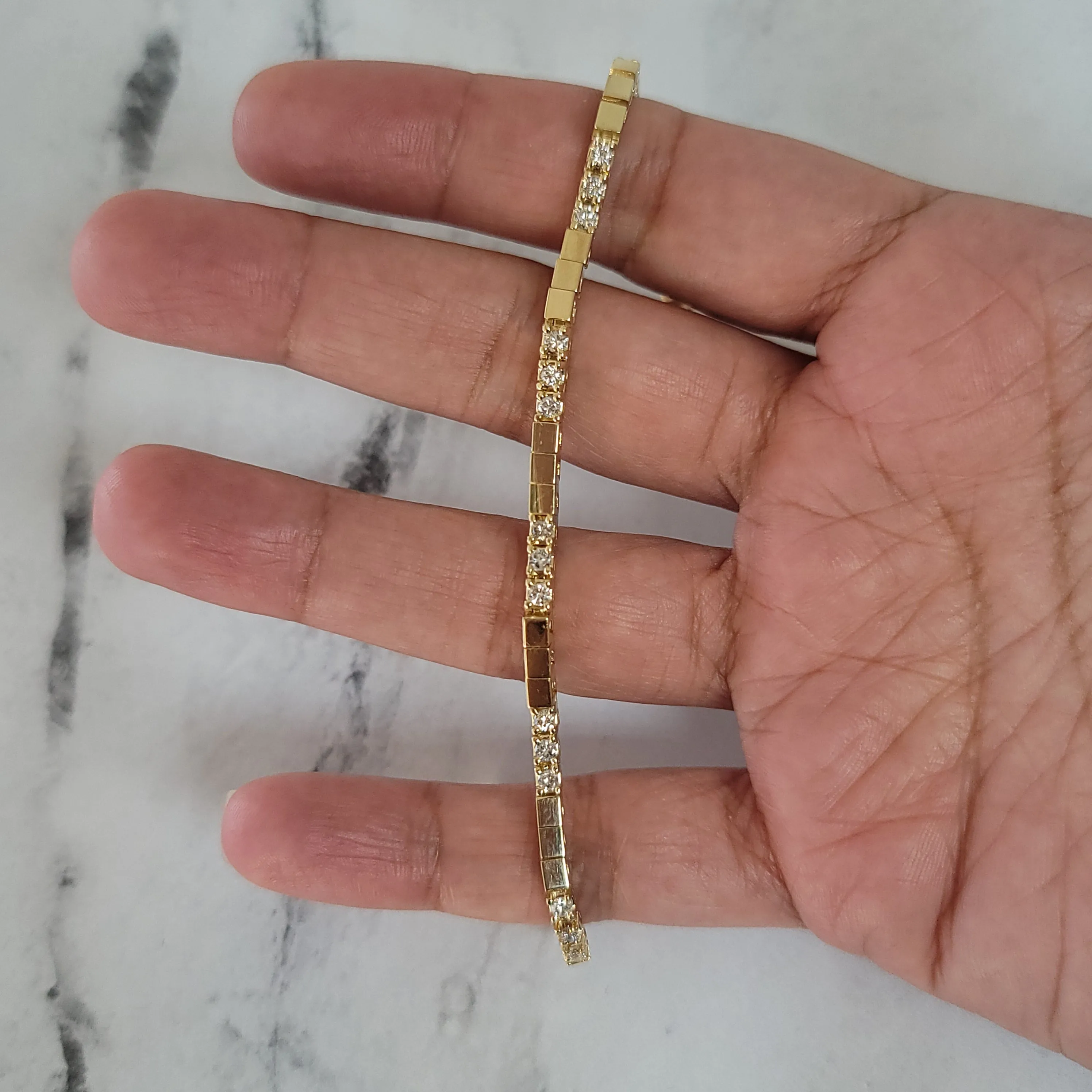Polished Square Diamond Tennis Bracelet 14k Yellow Gold