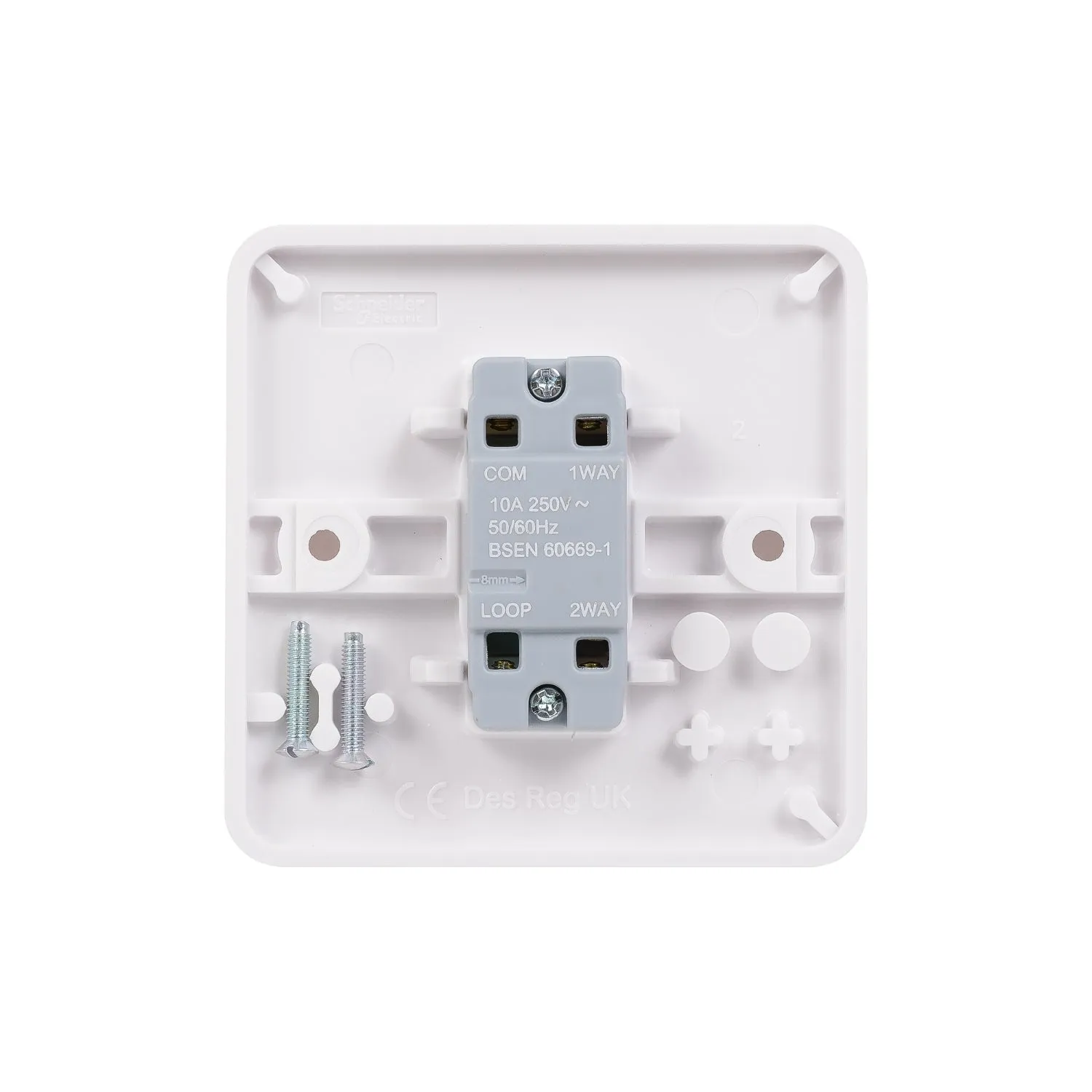 Schneider Electric GGBL1012RPS Lisse White Moulded 10A 1G 2-Way Retractive Switch Printed 'Press'