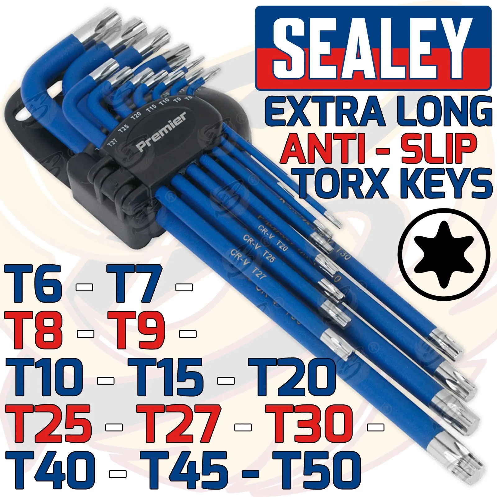 SEALEY 24PCS ANTI SLIP TORX & HEX KEY SET ( H1.27 - H10 ) ( T6 - T50 )