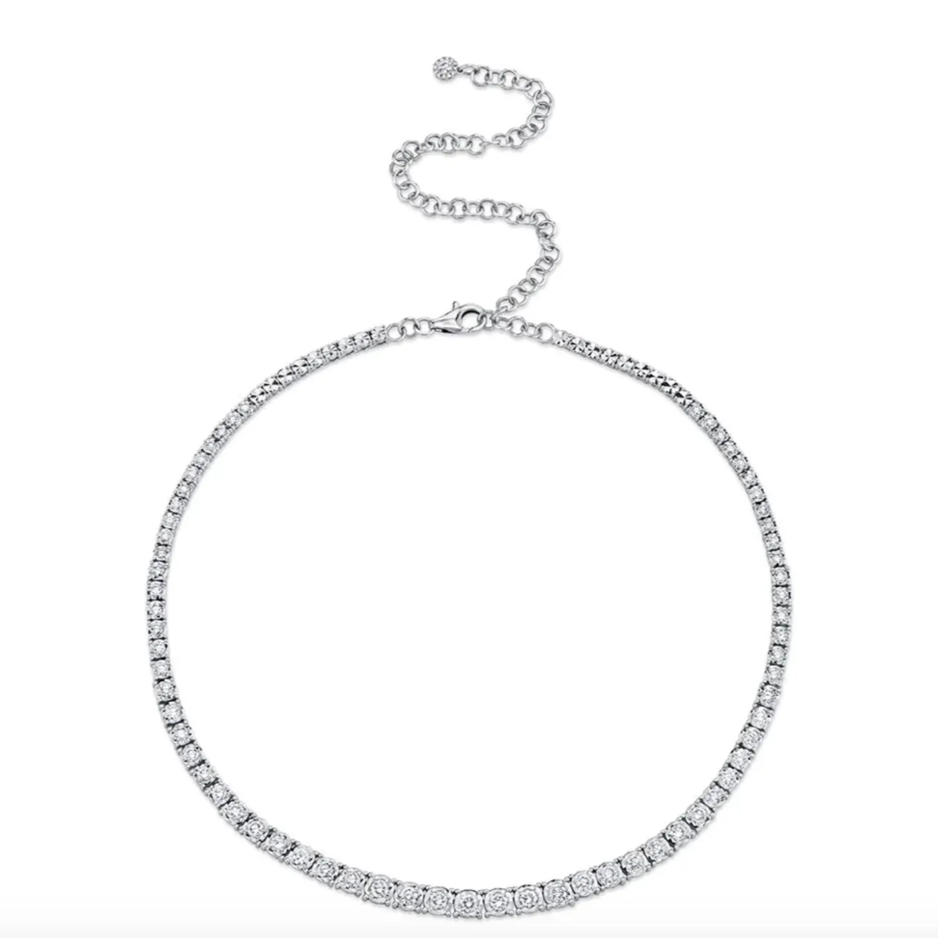Shy Creation White Gold Diamond Illusion Tennis Choker Necklace, 4.39ctw