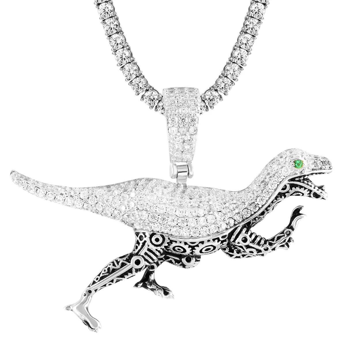 Silver Men's Dinosaur Velociraptor Terminator Style Pendant