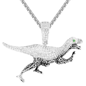 Silver Men's Dinosaur Velociraptor Terminator Style Pendant
