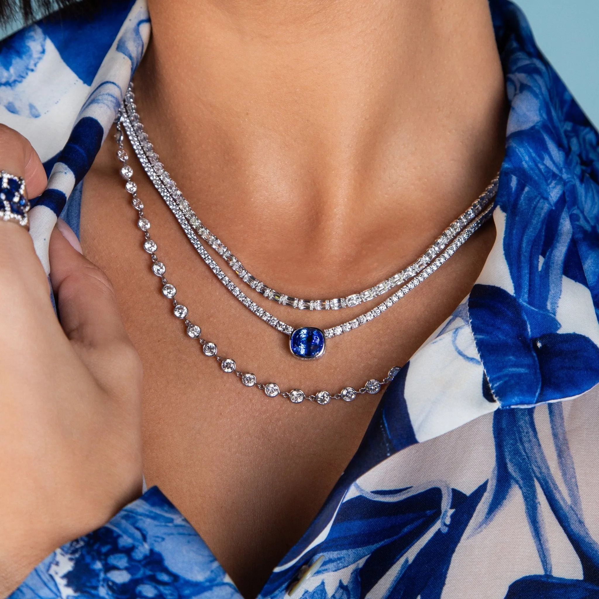 Sinia Blue Sapphire and Diamond Necklace
