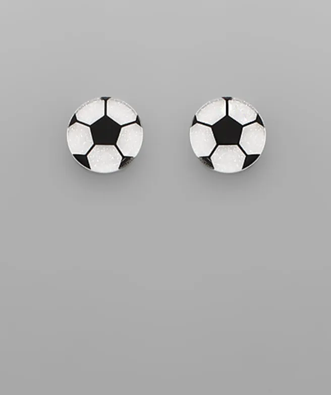 Soccer Gameday Glitter Acrylic Studs Black/White