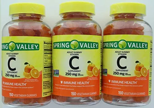 Spring Valley Vitamina C, 250 MG, paquete de 3, 150 gomas cada uno