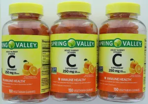 Spring Valley Vitamina C, 250 MG, paquete de 3, 150 gomas cada uno