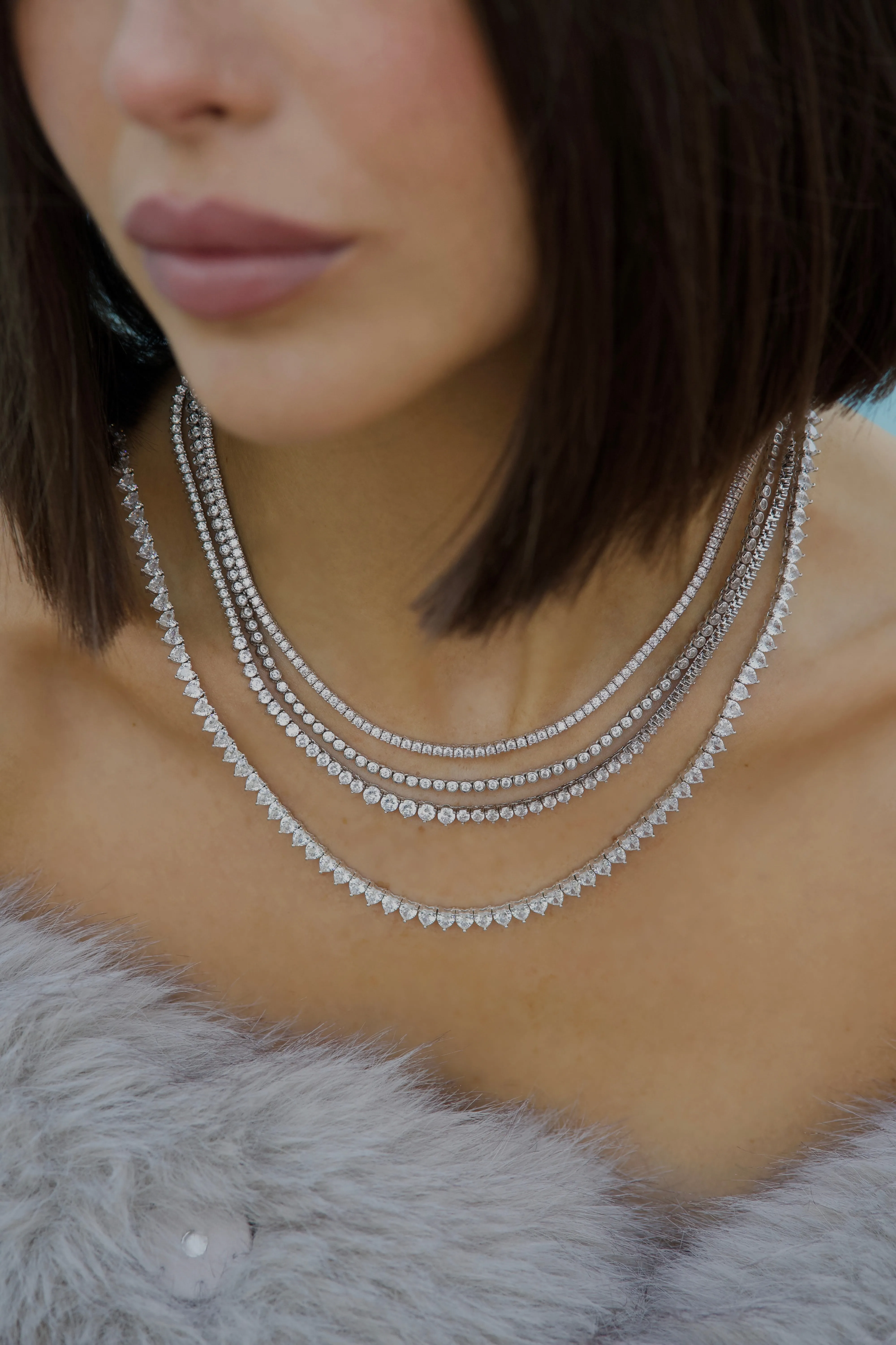 Sterling silver 2 mm prong set cz diamond tennis necklace