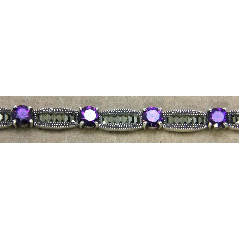 Sterling Silver  Amethyst Tennis Bracelet Marcasite