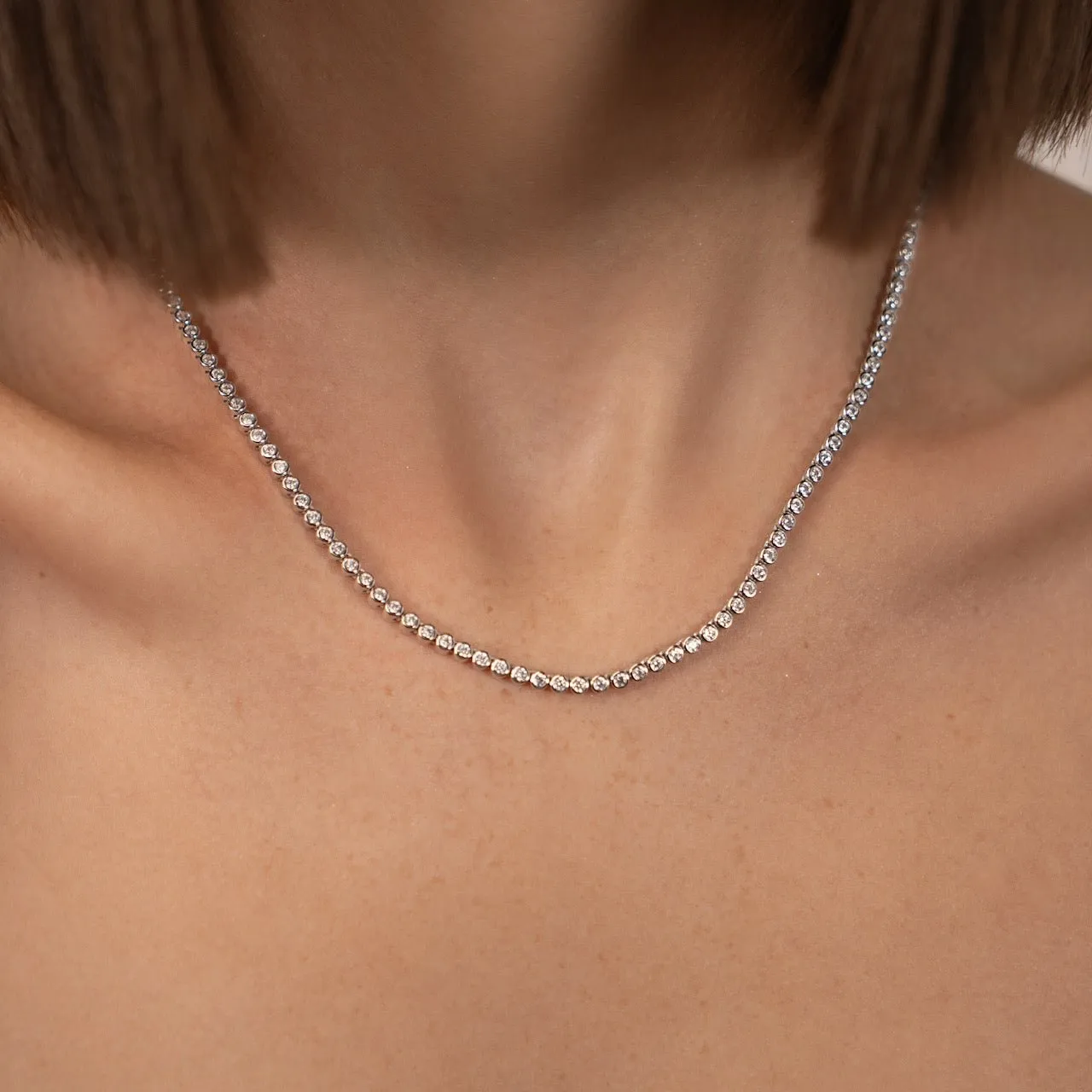 Sterling silver bezel cz diamond tennis necklace