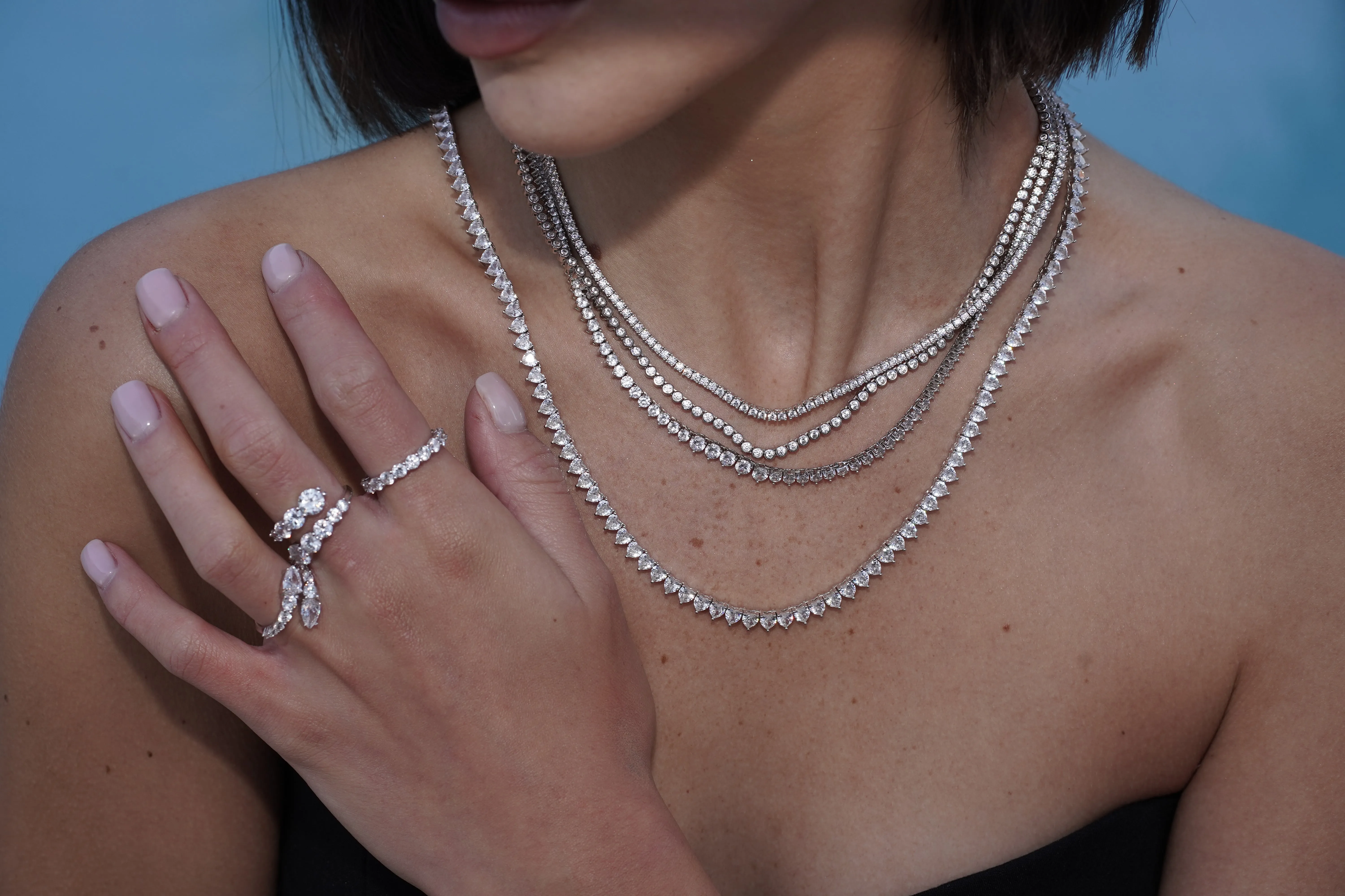 Sterling silver bezel cz diamond tennis necklace