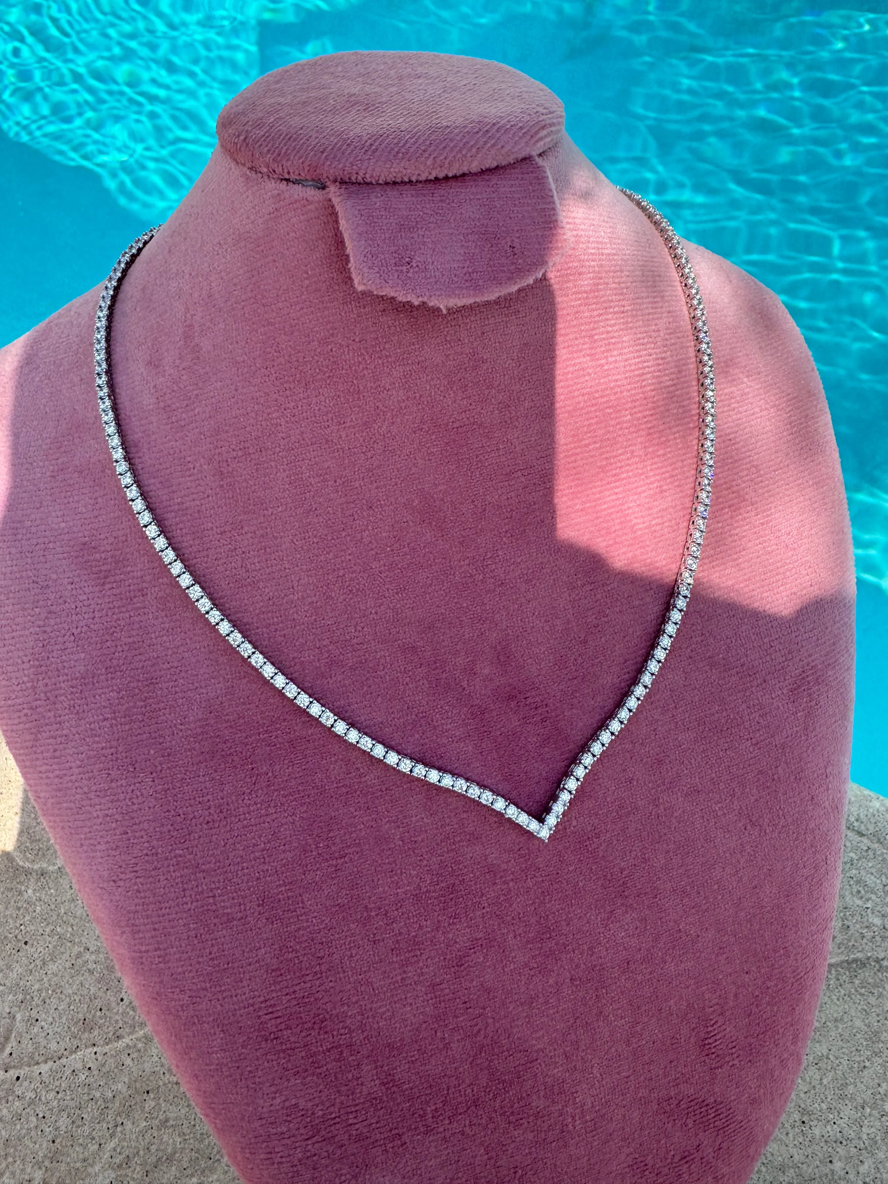 Sterling silver V shape cz diamond tennis necklace