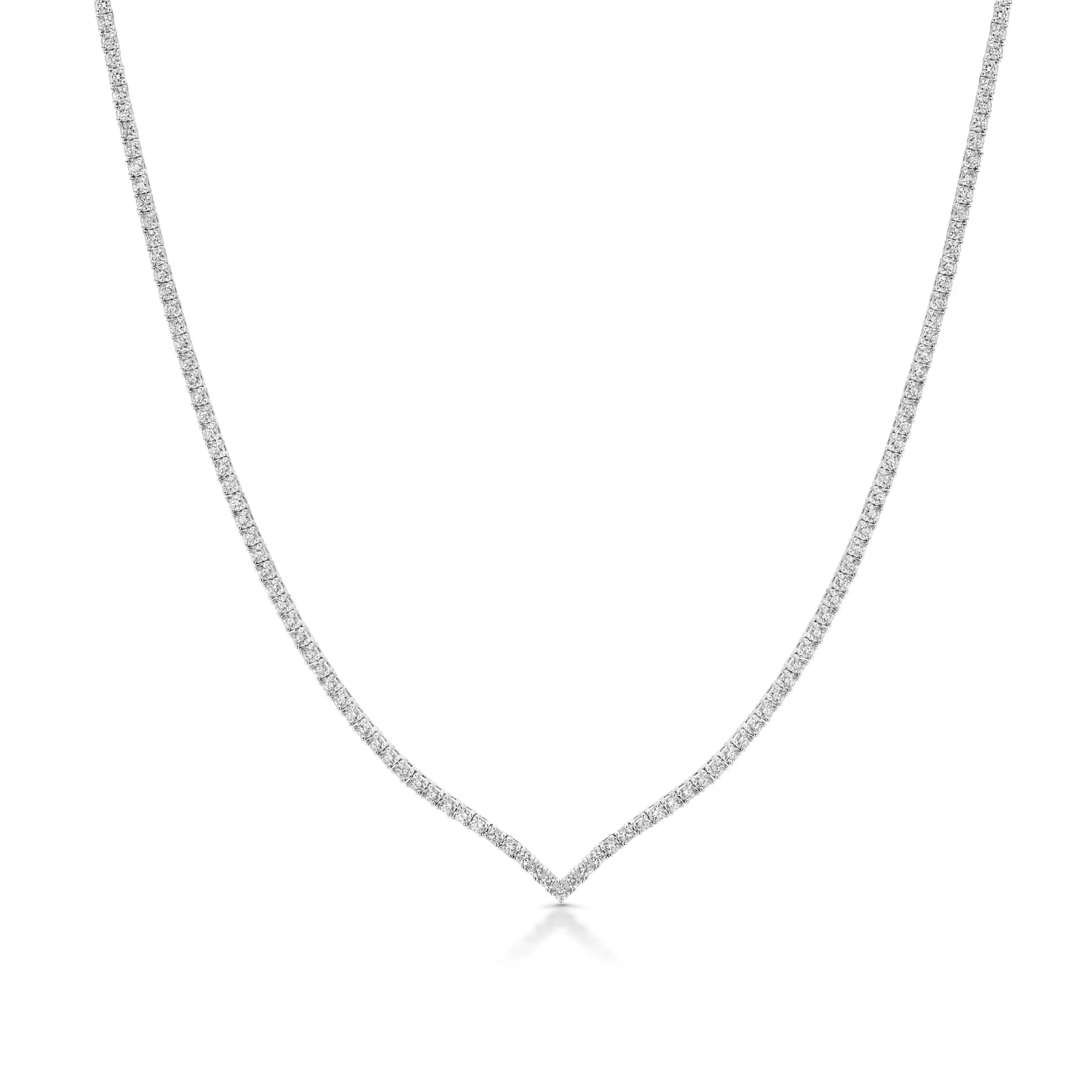 Sterling silver V shape cz diamond tennis necklace