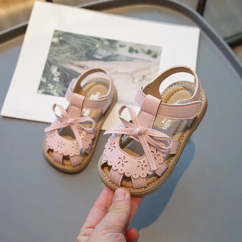 Summer Baby Girls Sandals Cut-Outs Lace Princess Shoes Children Sandals Anti Slip Soft Sole Toddler Kids Beach Shoes