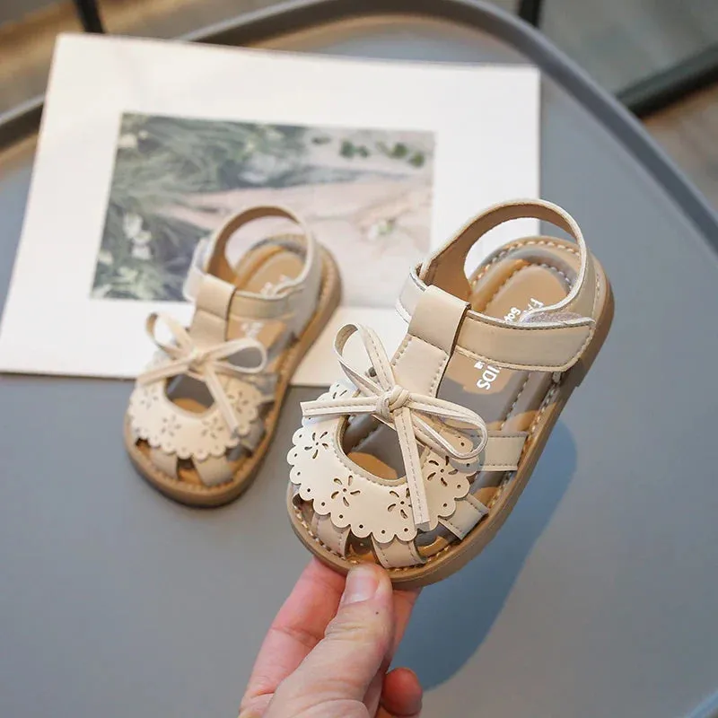 Summer Baby Girls Sandals Cut-Outs Lace Princess Shoes Children Sandals Anti Slip Soft Sole Toddler Kids Beach Shoes