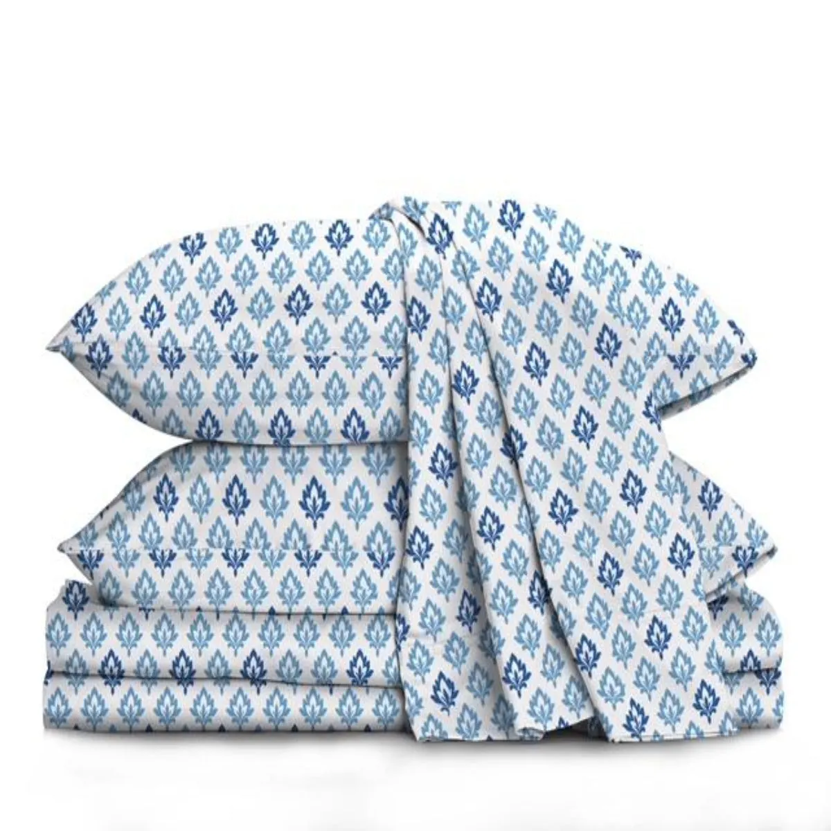 Supima Cotton Satin Bedsheets (Antimicrobial) - Geometric Leaf