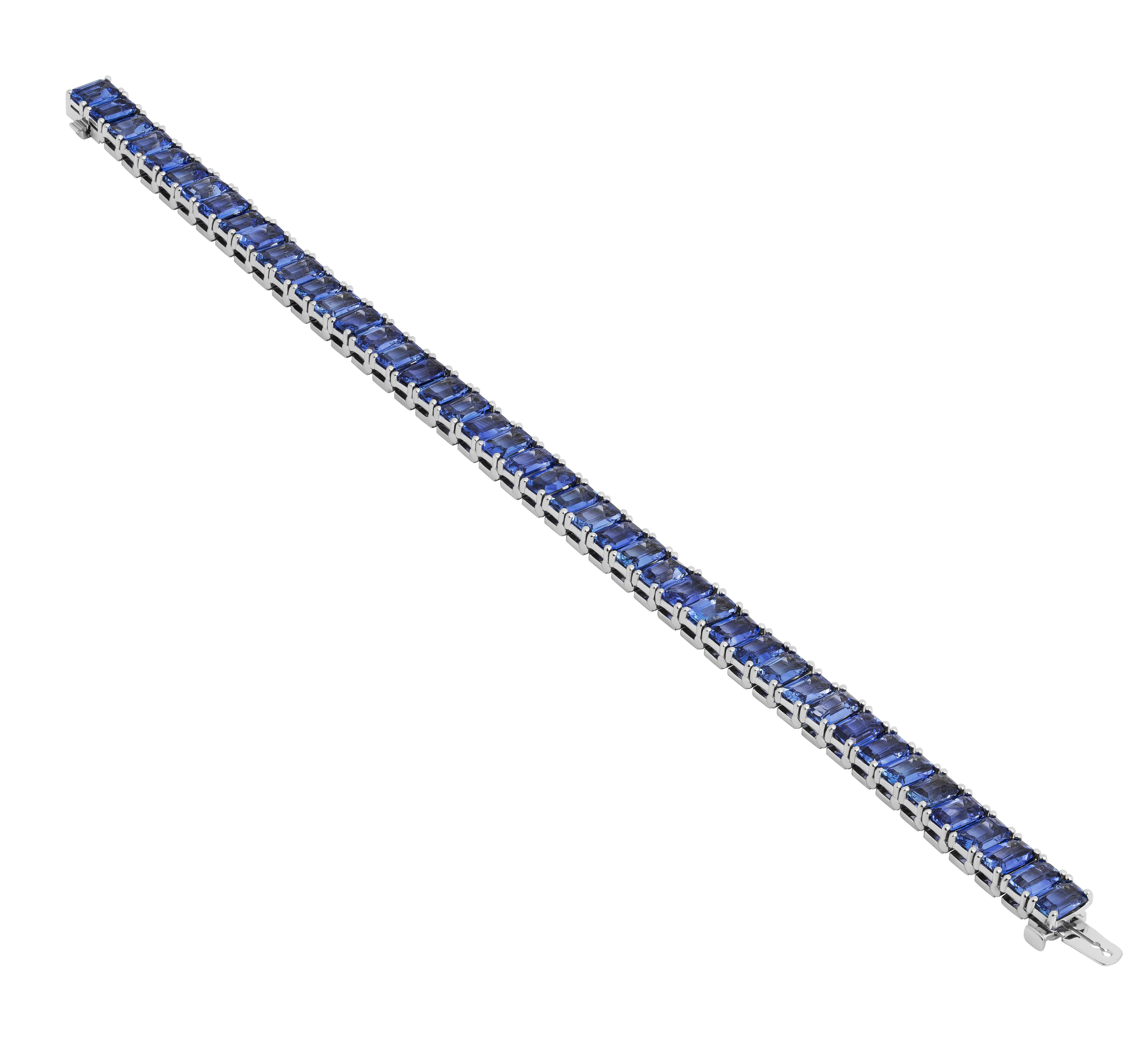 Tennis Bracelet with Emerald cut Blue Sapphires