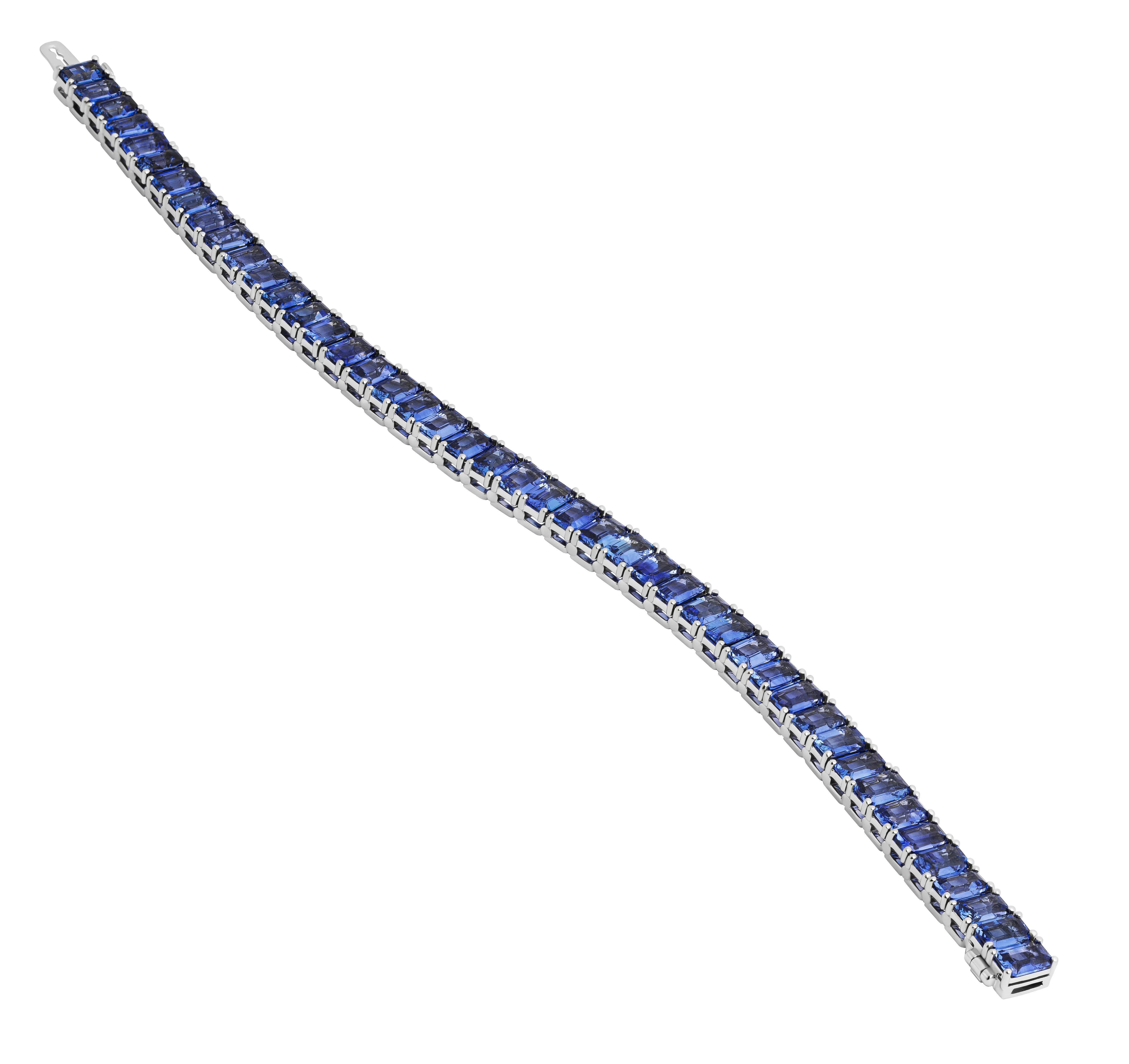 Tennis Bracelet with Emerald cut Blue Sapphires