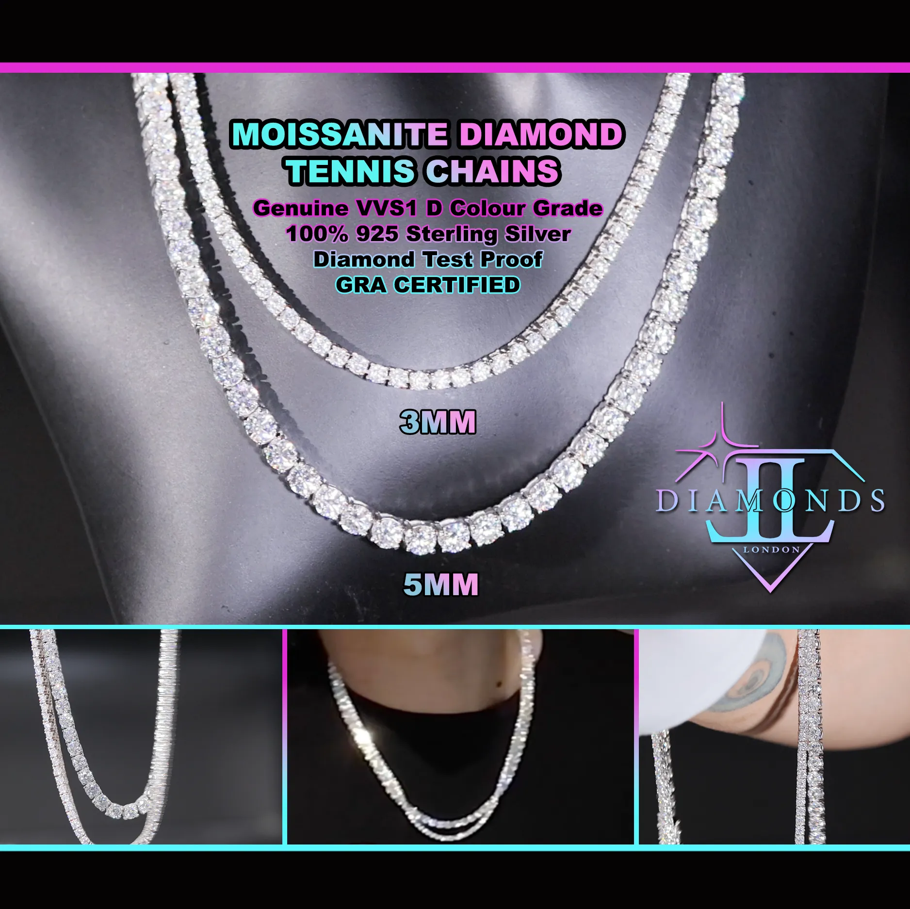 Tennis Chain | Tennis Necklace | Moissanite Tennis Chain | Mens Iced Out Chain | Womens Tennis Necklace | Moissanite Diamond Tennis Chain