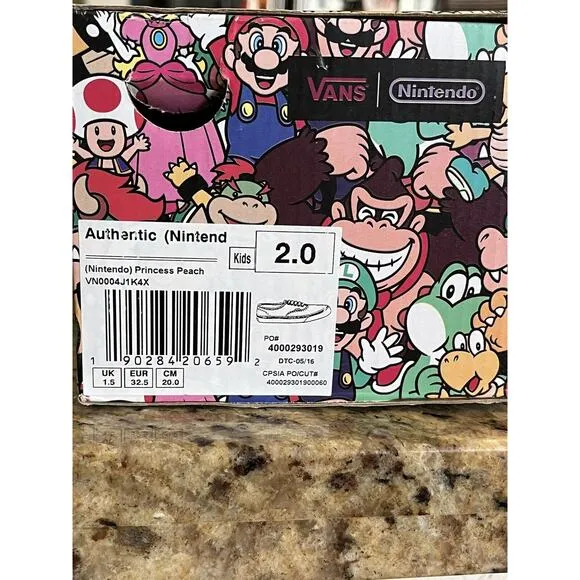 Vans Nintendo Shoes Princess Peach Girl Size 2.0 DIRTY NEEDS CLEANING Authentic