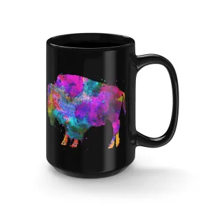 Watercolor Buffalo Black Mug 15oz