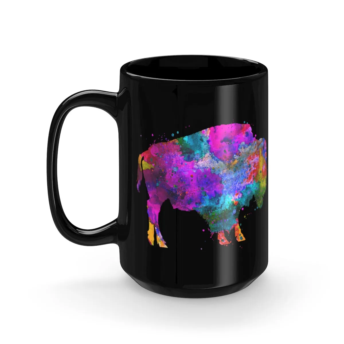 Watercolor Buffalo Black Mug 15oz