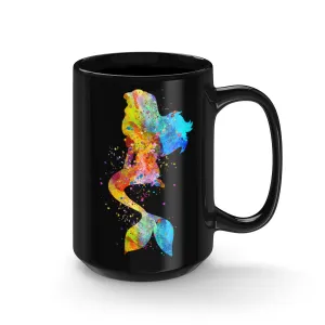 Watercolor Mermaid Black Mug 15oz