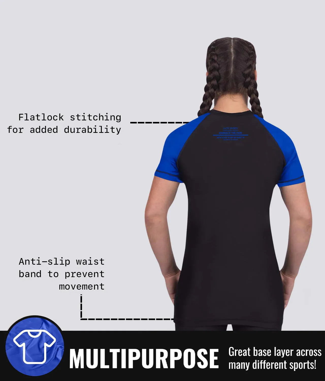 Women's Standard Blue Short Sleeve No-Gi BJJ Rash Guard