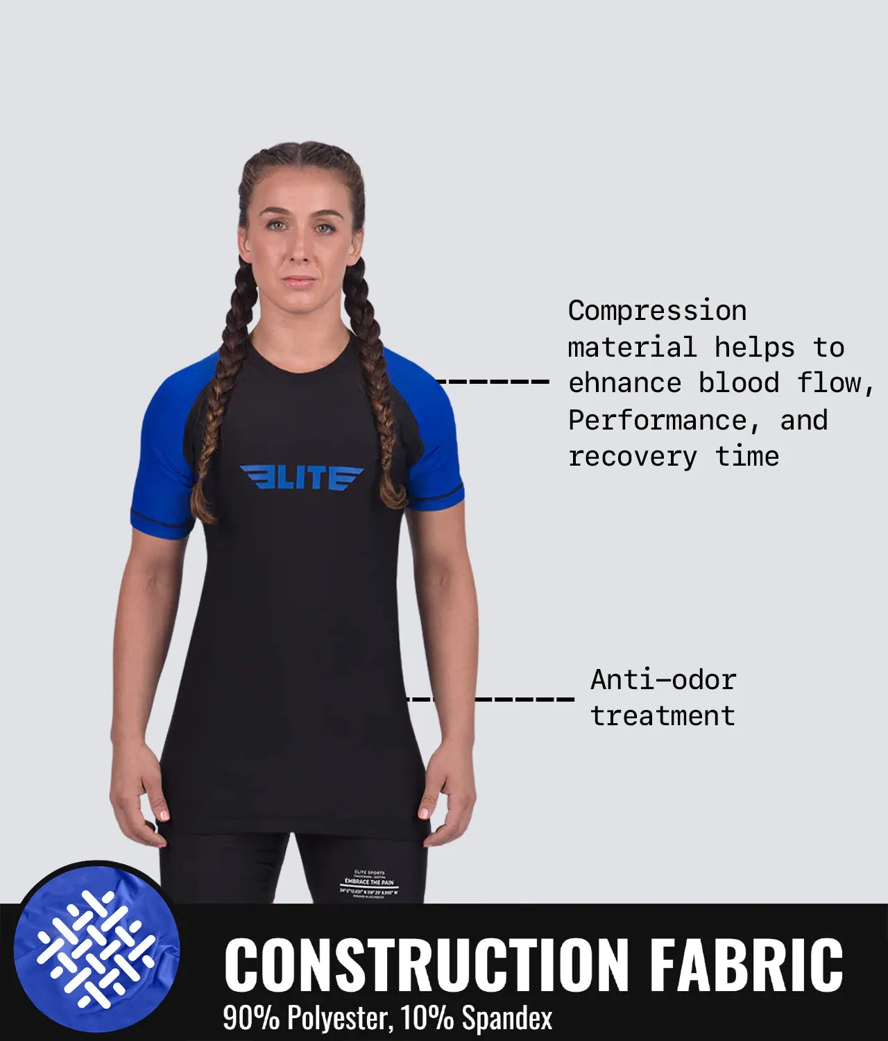 Women's Standard Blue Short Sleeve No-Gi BJJ Rash Guard