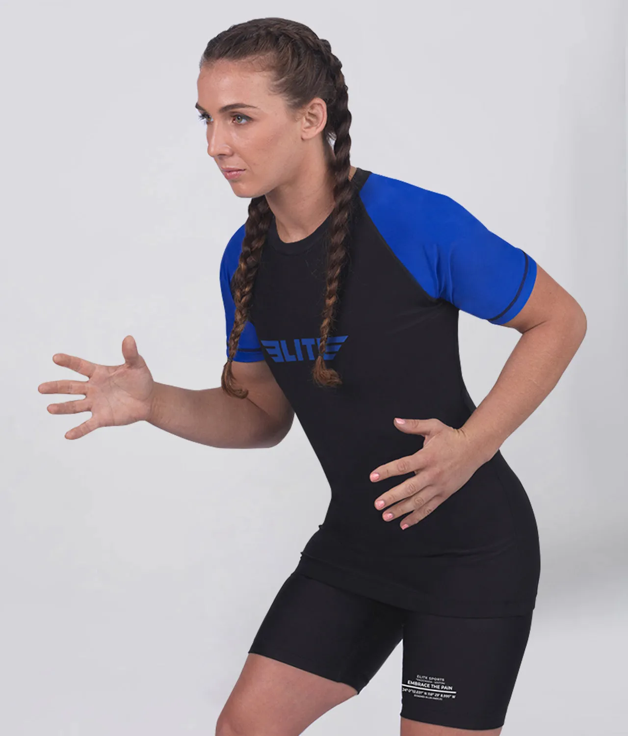 Women's Standard Blue Short Sleeve No-Gi BJJ Rash Guard