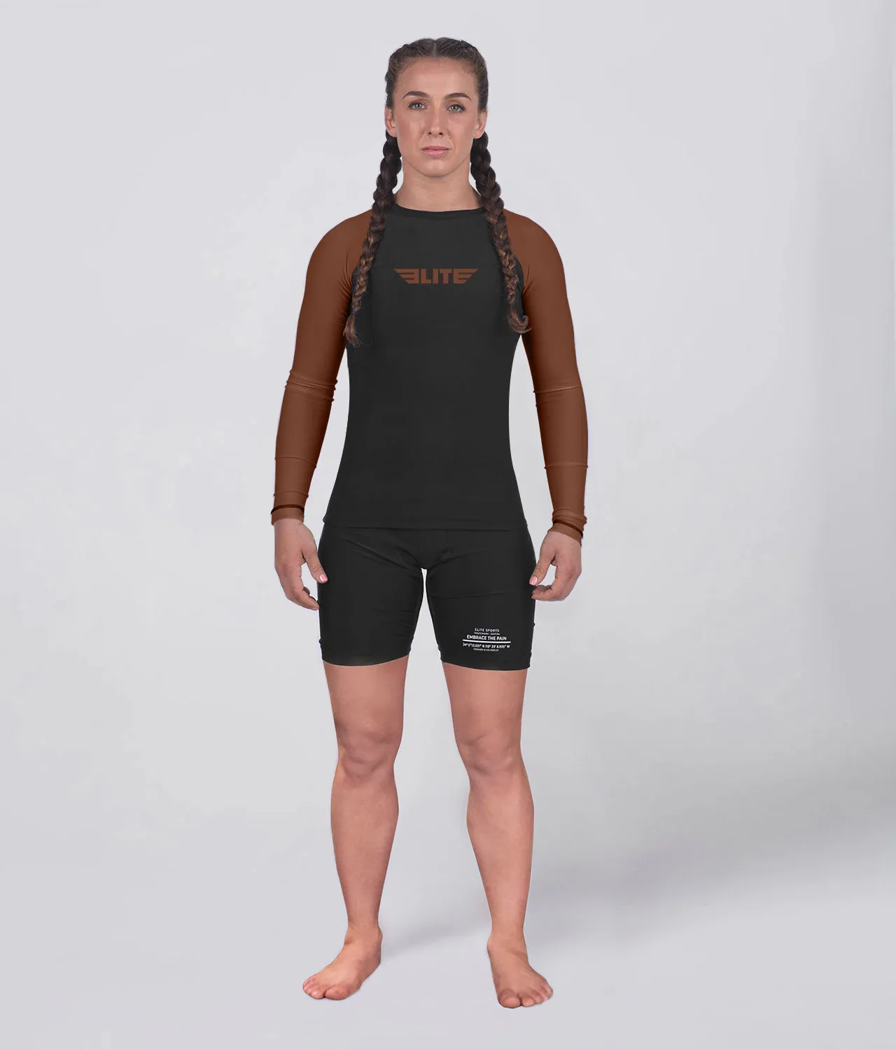 Women's Standard Brown Long Sleeve MMA Rash Guard