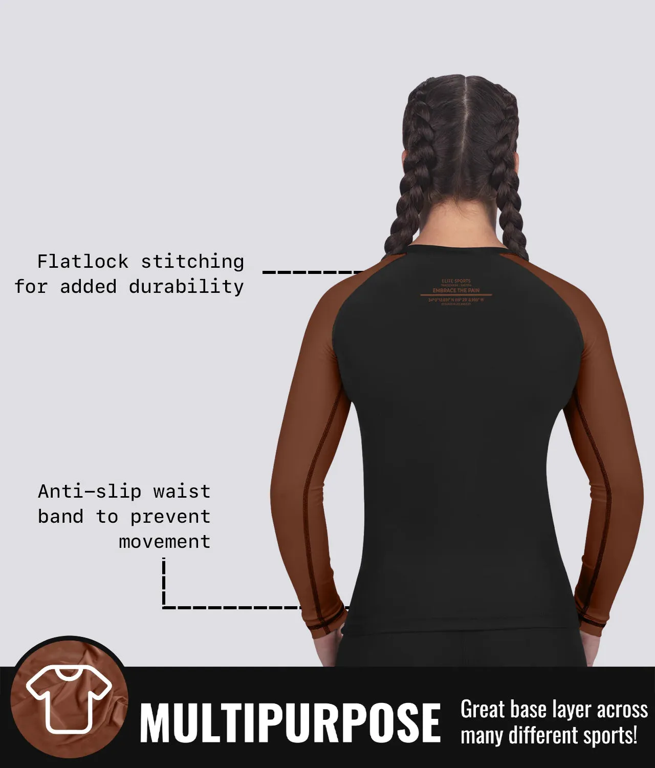 Women's Standard Brown Long Sleeve MMA Rash Guard
