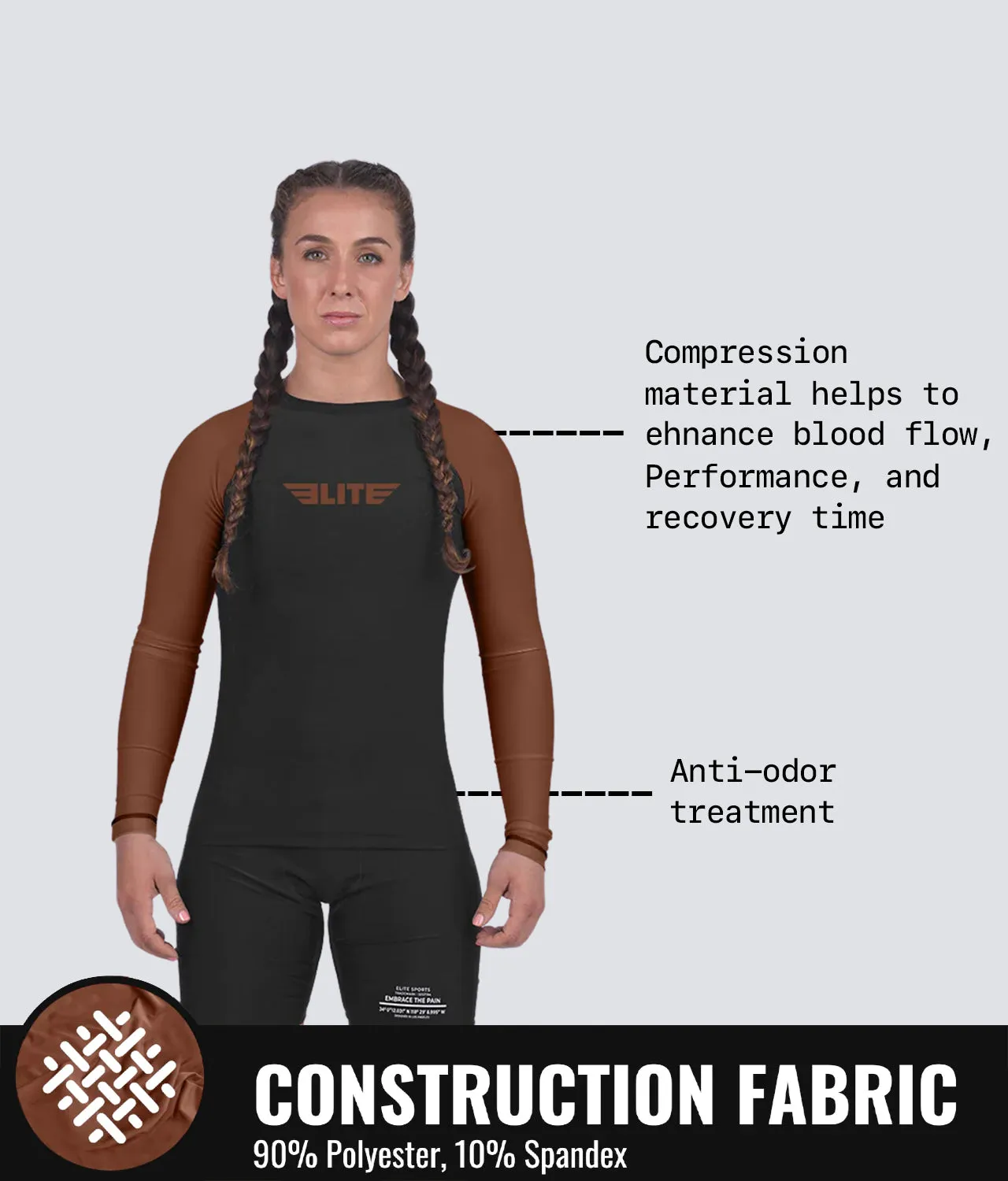 Women's Standard Brown Long Sleeve MMA Rash Guard