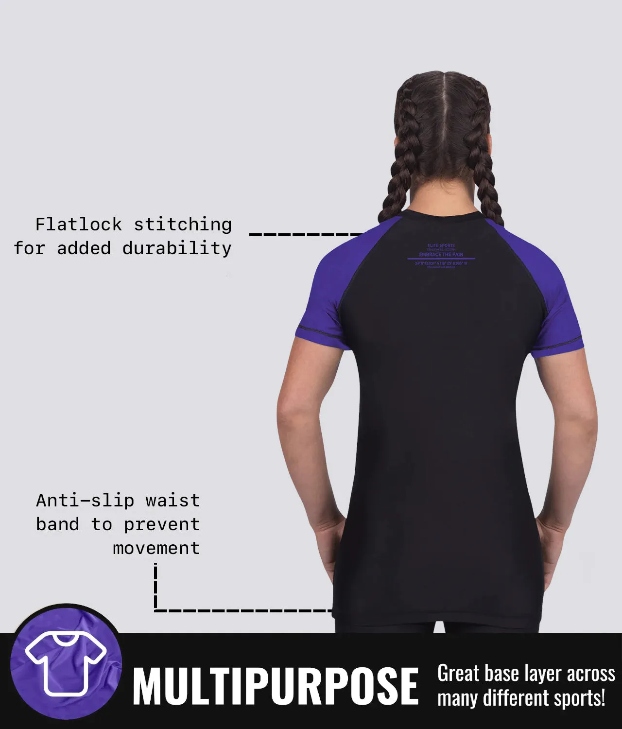 Women's Standard Purple Short Sleeve MMA Rash Guard