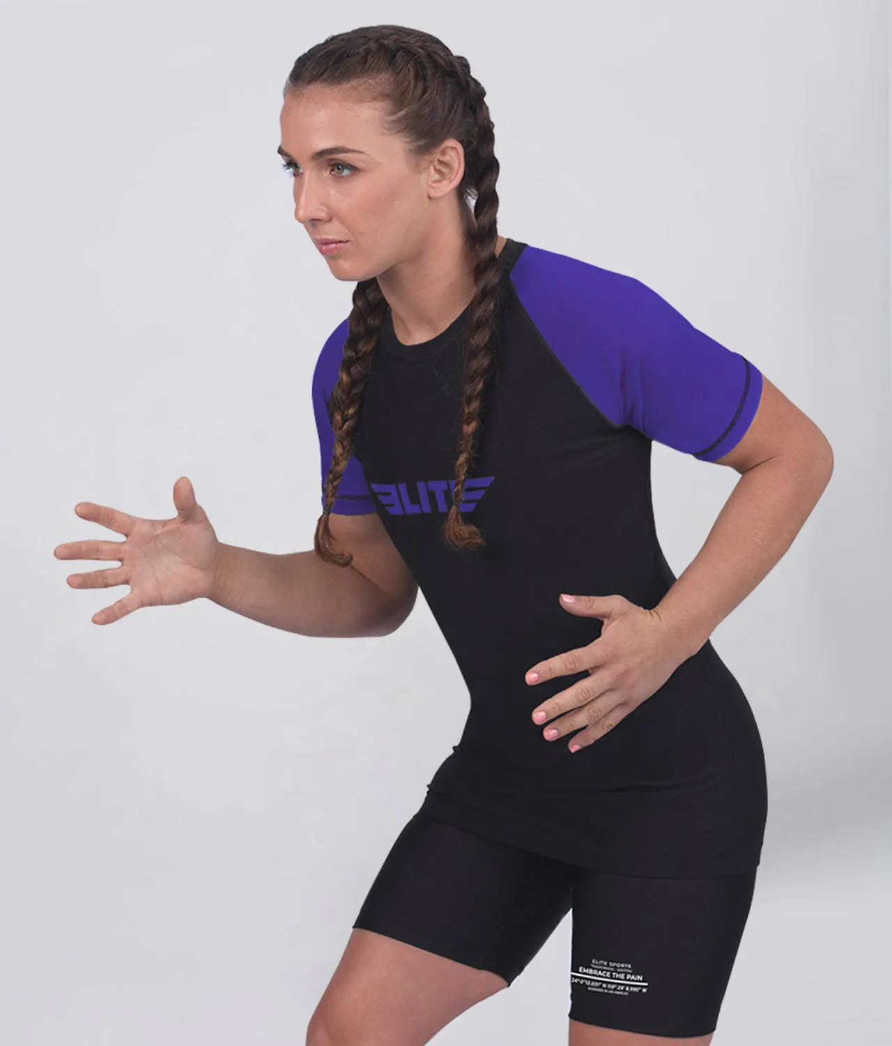 Women's Standard Purple Short Sleeve MMA Rash Guard