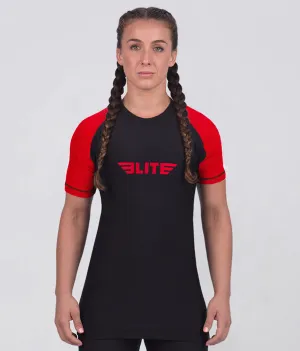 Women's Standard Red Short Sleeve No-Gi BJJ Rash Guard