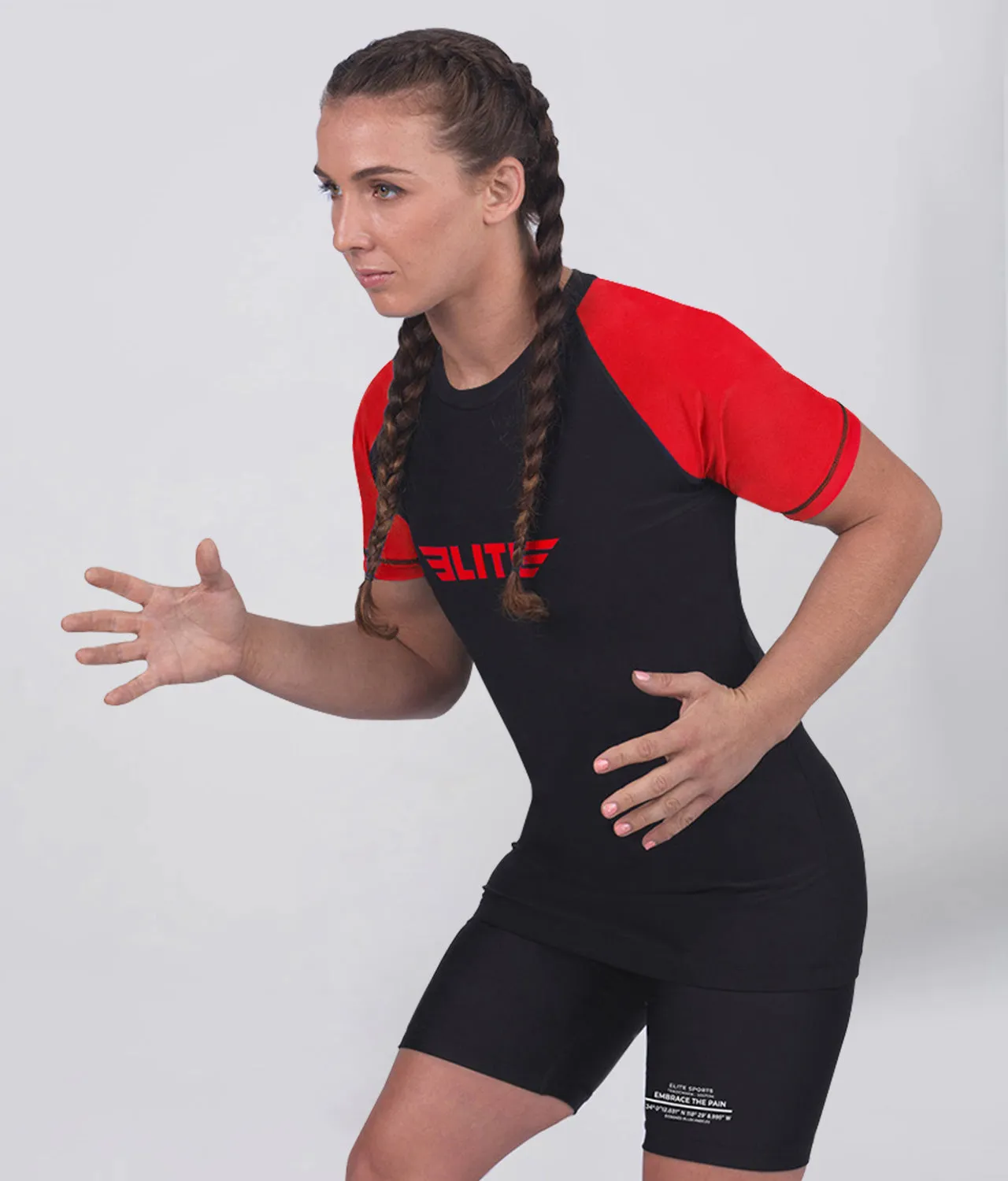 Women's Standard Red Short Sleeve No-Gi BJJ Rash Guard