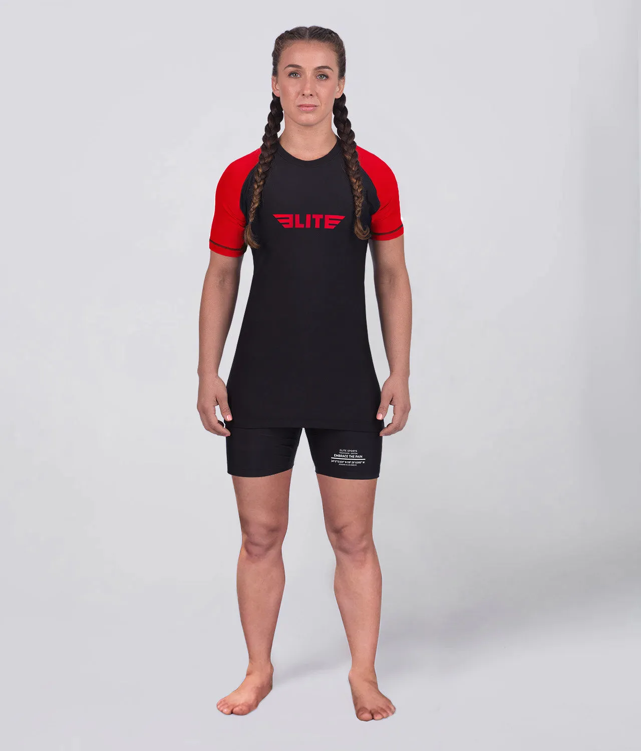 Women's Standard Red Short Sleeve No-Gi BJJ Rash Guard